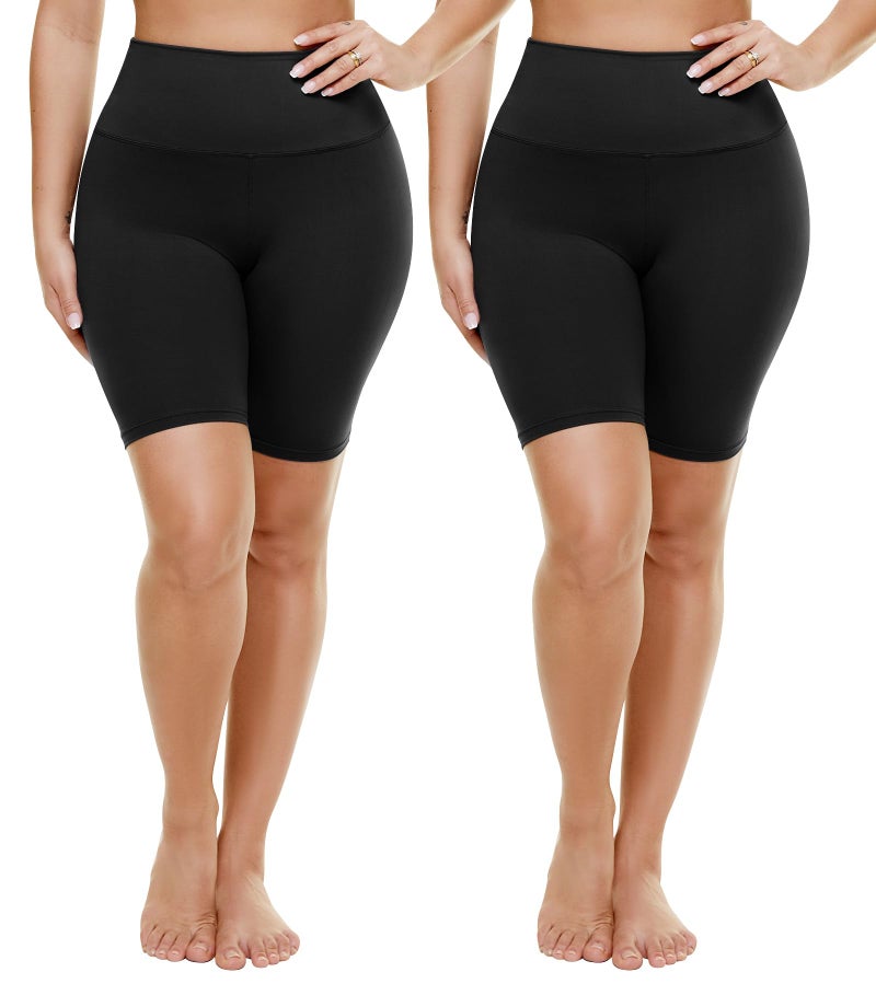 TNNZEET 2 Pack Plus Size Biker Shorts for Women - 8" Black High Waisted Tummy Control Spandex Workout Shorts (XL-4XL)