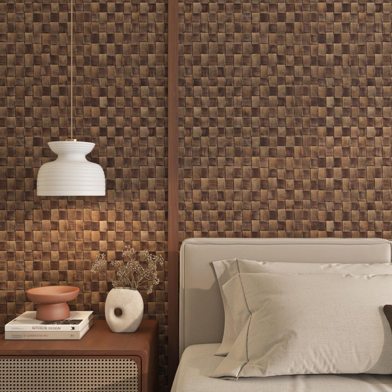 ReWallpaper Brown Rattan Wallpaper Stick and Peel Rustic Basketweave Wallpaper Adhesive Non Textured Boho Woven Pattern Wall Paper Removable Vinyl Contact Paper for Cabinets Shelf Drawer 15.8inÃ—10ft - Image 3