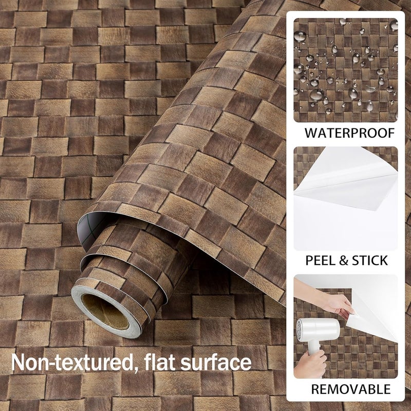 ReWallpaper Brown Rattan Wallpaper Stick and Peel Rustic Basketweave Wallpaper Adhesive Non Textured Boho Woven Pattern Wall Paper Removable Vinyl Contact Paper for Cabinets Shelf Drawer 15.8inÃ—10ft - Image 4