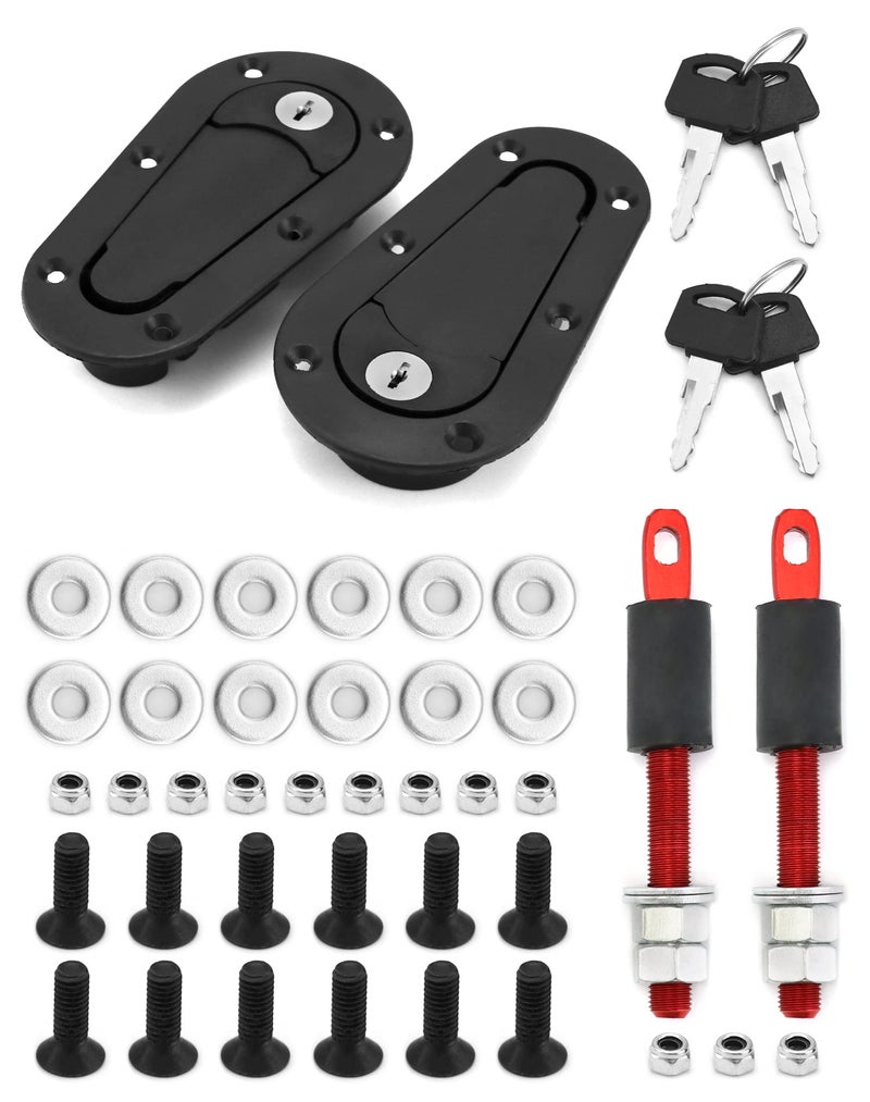 QWORK Flush Hood Latch and Pin Kit Universal Racing Car Hood Pin Engine Bonnet Latch Lock Kit QuickRelease Lock Hood Pin Latch Set Durable to Use