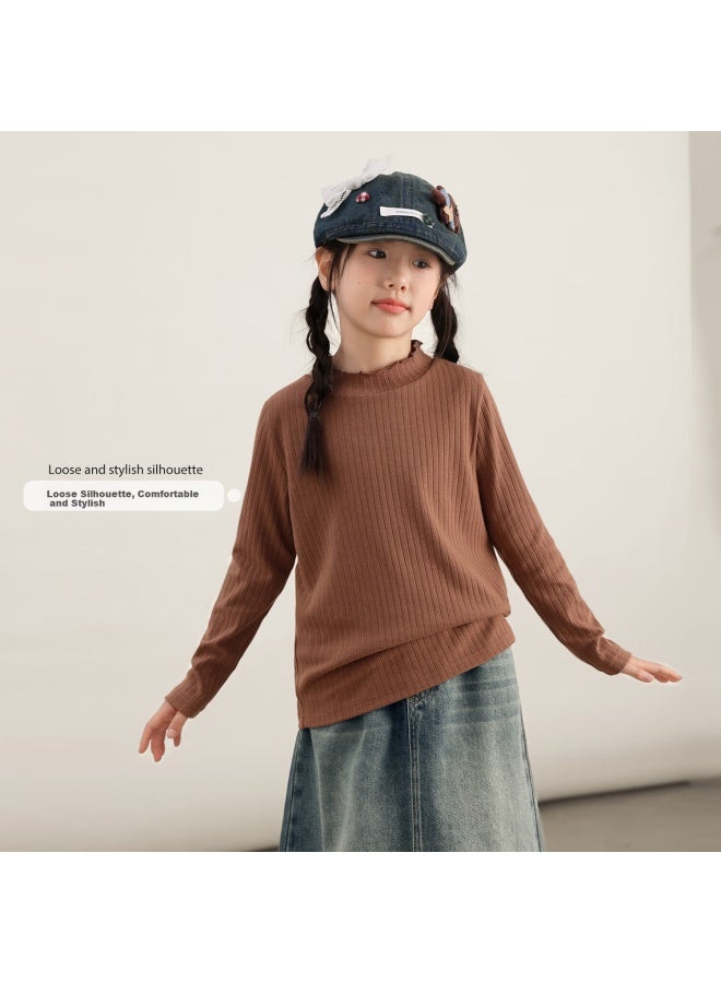 Luson Chen Dazhu Girls Lace Trim Long Sleeve Fitted Round Neck Base Shirt Autumn New Stylish Children's Innerwear Top New Year Outfit - Image 1
