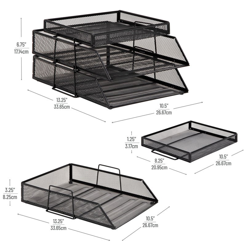 Mind Reader 2 Tier Paper Tray with Top Supply Compartment, Desktop File Organizer, Metal Mesh, Black - Image 3
