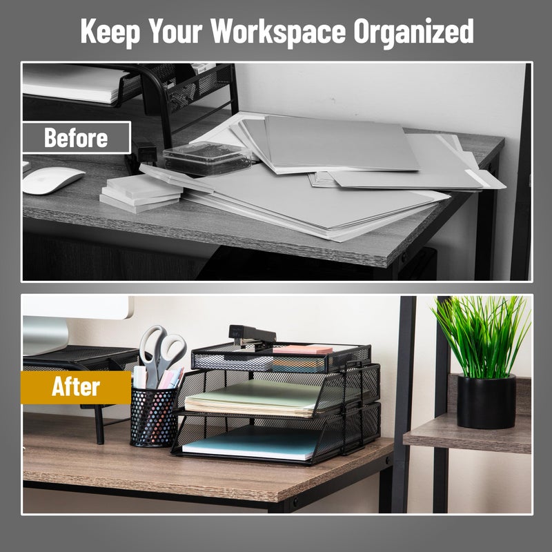 Mind Reader 2 Tier Paper Tray with Top Supply Compartment, Desktop File Organizer, Metal Mesh, Black - Image 5