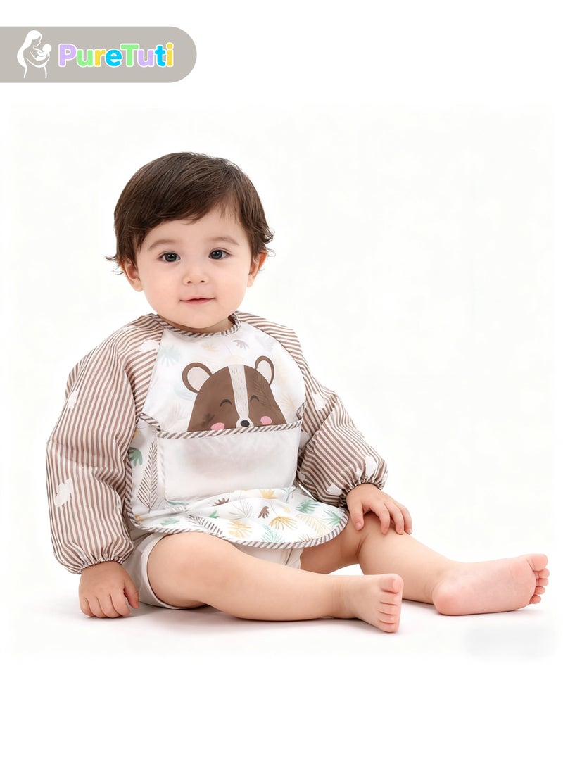 PureTuti Bear Pattern Baby Bib Set - Waterproof and Stain-Resistant Bibs for Toddlers 12-36 Months | Eco-Friendly Wipe-Wipe Bibs (Brown) - Image 5