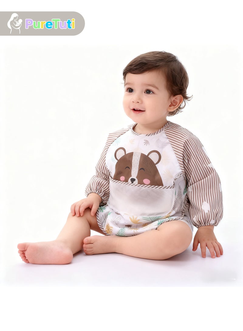 PureTuti Bear Pattern Baby Bib Set - Waterproof and Stain-Resistant Bibs for Toddlers 12-36 Months | Eco-Friendly Wipe-Wipe Bibs (Brown) - Image 4