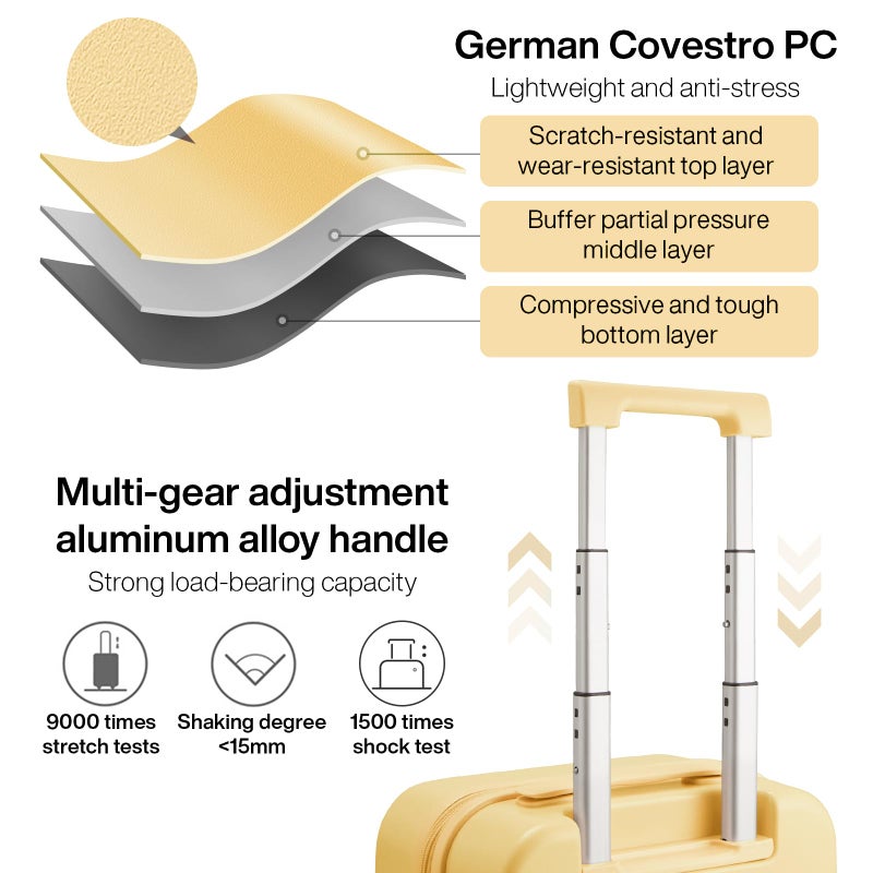 mixi 14 Inch Underseat Luggage Carry on Suitcase Free Boarding Personal Item Suitcases with Spinner Wheels Hardshell Lightweight PC for Short Travel, Lark Yellow - Image 4