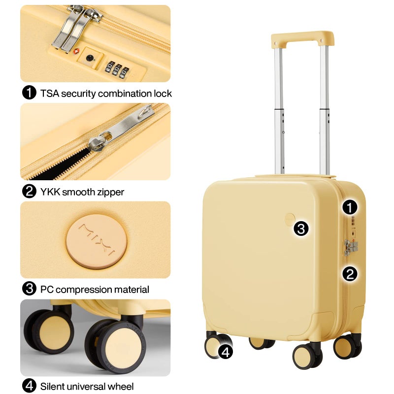 mixi 14 Inch Underseat Luggage Carry on Suitcase Free Boarding Personal Item Suitcases with Spinner Wheels Hardshell Lightweight PC for Short Travel, Lark Yellow - Image 5