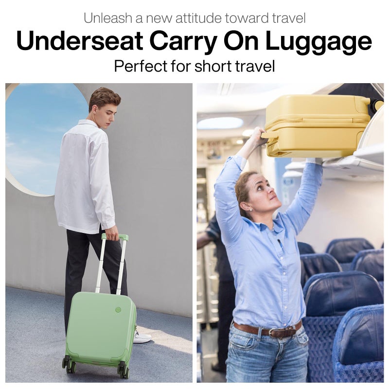mixi 14 Inch Underseat Luggage Carry on Suitcase Free Boarding Personal Item Suitcases with Spinner Wheels Hardshell Lightweight PC for Short Travel, Lark Yellow - Image 3