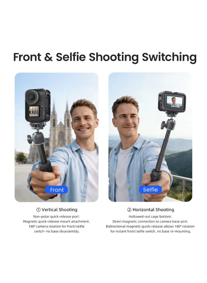 aMagisn حامل حماية وتوسعة مناسب لـ DJI Osmo Action 6، هيكل حماية للكاميرا مع تركيب سريع للتصوير الأفقي والعمودي، منفذ Cold Shoe وفتحات توسعة برغي 1/4 - Image 3