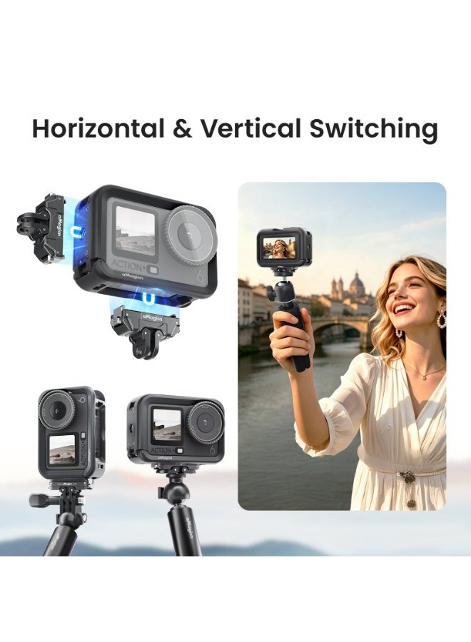 aMagisn حامل حماية وتوسعة مناسب لـ DJI Osmo Action 6، هيكل حماية للكاميرا مع تركيب سريع للتصوير الأفقي والعمودي، منفذ Cold Shoe وفتحات توسعة برغي 1/4 - Image 2