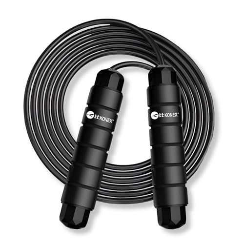 Konex Adjustable Skipping Rope for Men & Women | Jumping Rope for Fitness, Home & Gym Workouts (Black) - Image 1