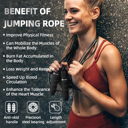 Konex Adjustable Skipping Rope for Men & Women | Jumping Rope for Fitness, Home & Gym Workouts (Black) - Image 5