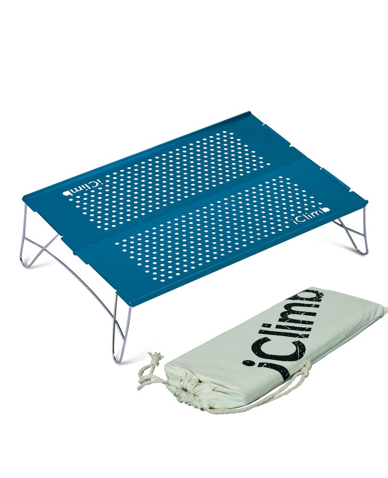 iClimb Mini Solo Folding Table Ultralight Compact for Backpacking Camping Hiking Beach Picnic Blue  S