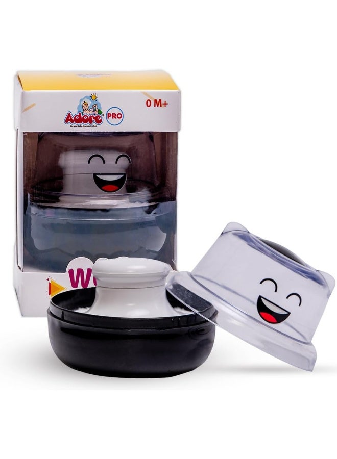 Adore Wow Puff Powder Set Baby Care After-Bath Powder Puff With Portable Talcum Powder Holder Box Smiley Black - Image 1
