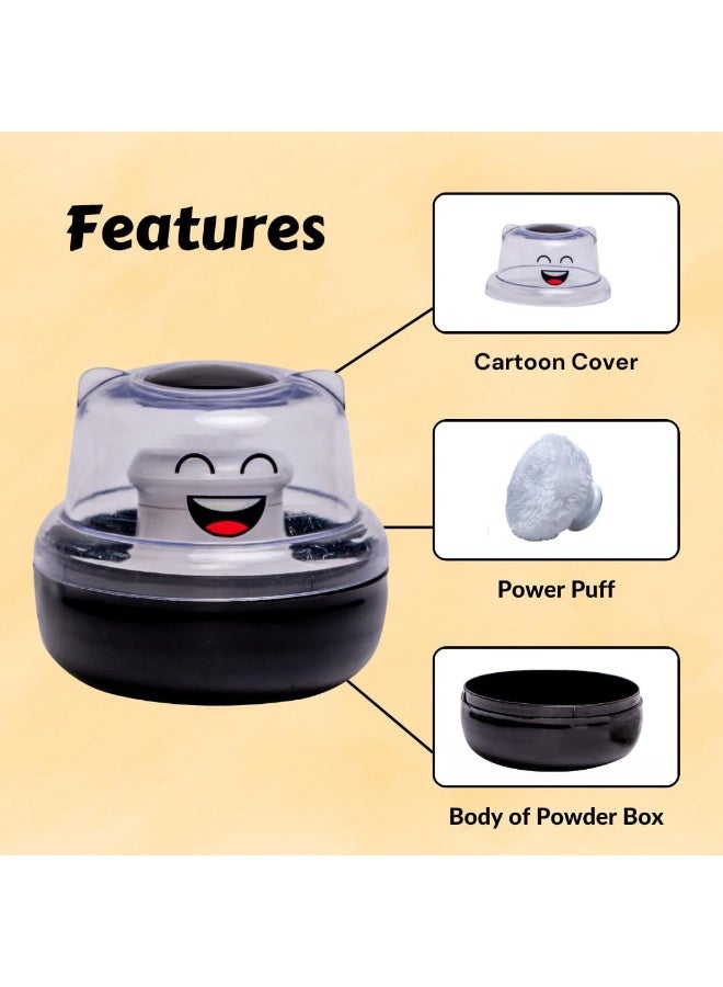 Adore Wow Puff Powder Set Baby Care After-Bath Powder Puff With Portable Talcum Powder Holder Box Smiley Black - Image 3