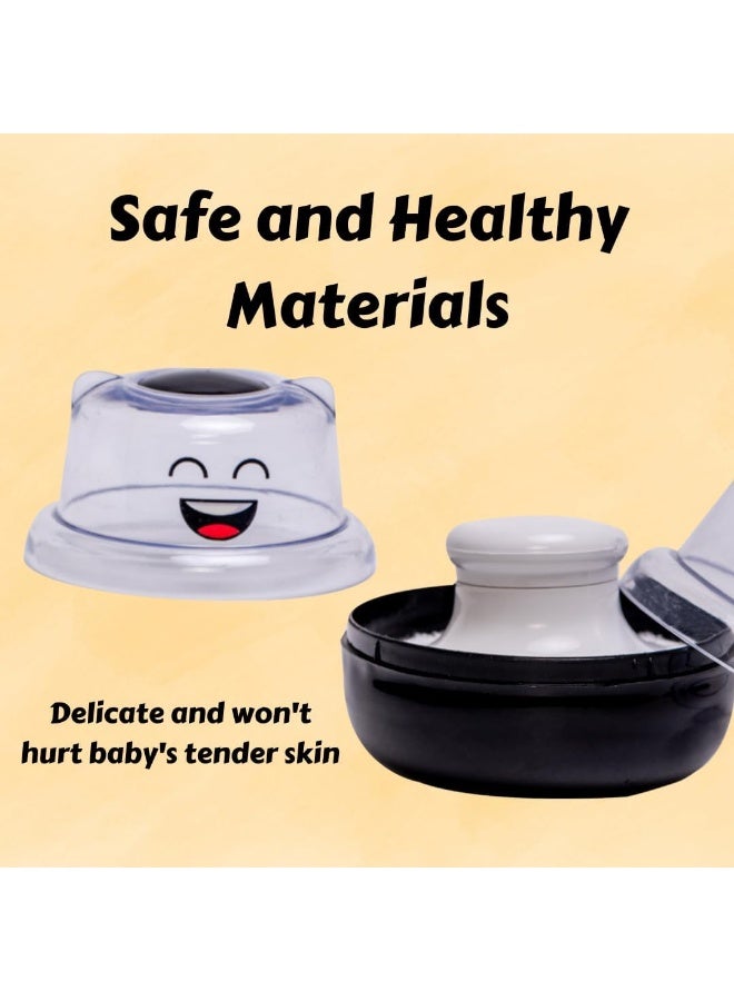 Adore Wow Puff Powder Set Baby Care After-Bath Powder Puff With Portable Talcum Powder Holder Box Smiley Black - Image 4