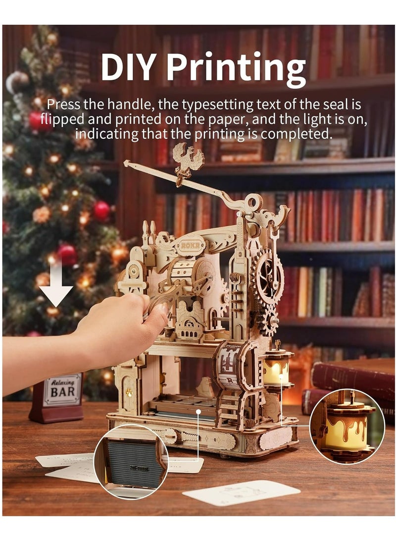 Robotime - ROKR Classic Printing Press Mechanical 3D Wooden Puzzle LK602 Decorative DIY Crafts/Birthday Gifts/Home Decor For Girls&Boys Teens&Adults - Image 1