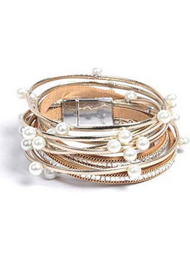 Artilady Leather Wrap Bracelet For Women Handmade Clasp Bangle Bracelet With Pearl Beads Crystal Wristbands Jewelry Gift For Ladies And Mother