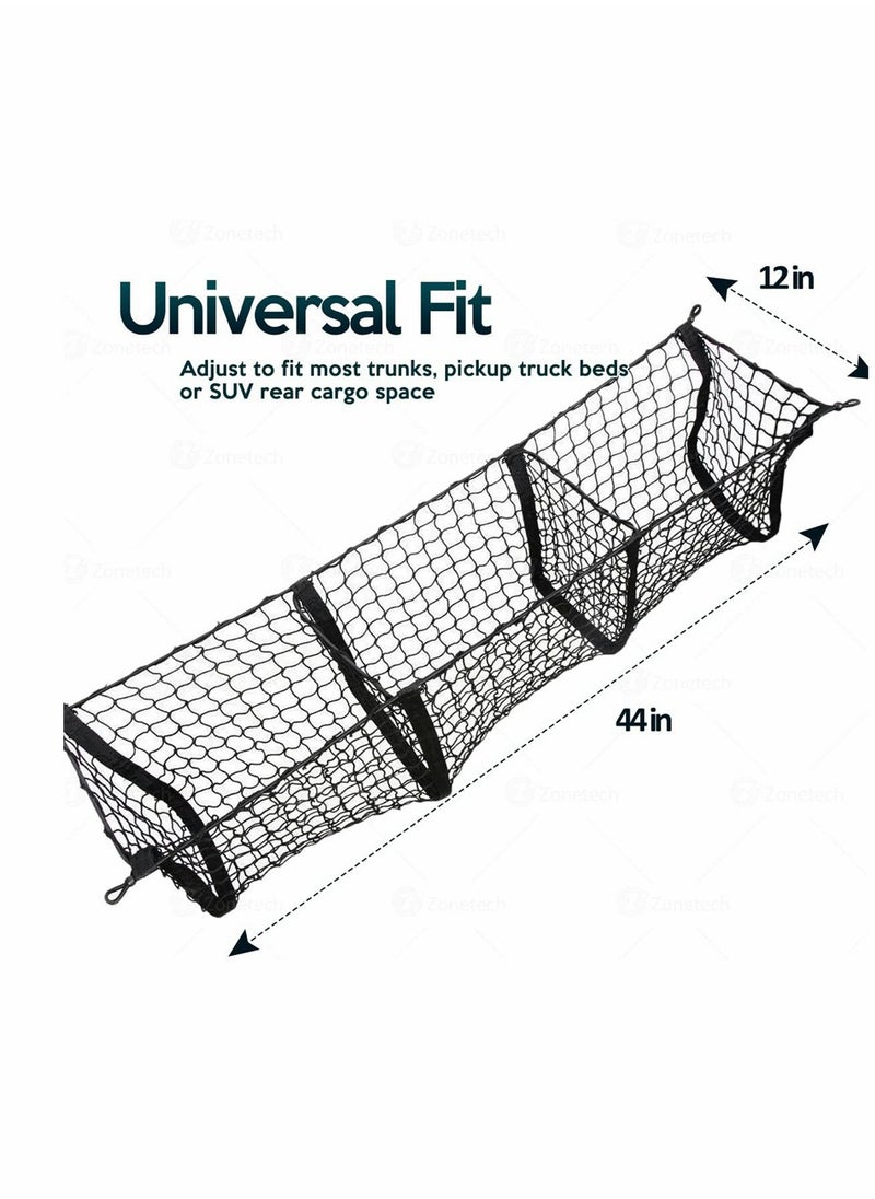 Excefore - Mesh Storage Net, Three Pocket Black Mesh Trunk Cargo Organizer, Trunk Net for Back of Truck Cargo Organizer, Durable Expandable Mesh Cargo Organizer Storage Net - Image 1