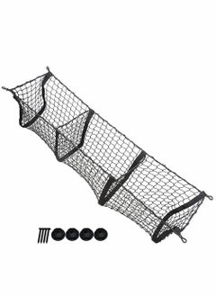 Mesh Storage Net, Three Pocket Black Mesh Trunk Cargo Organizer, Trunk Net for Back of Truck Cargo Organizer, Durable Expandable Mesh Cargo Organizer Storage Net