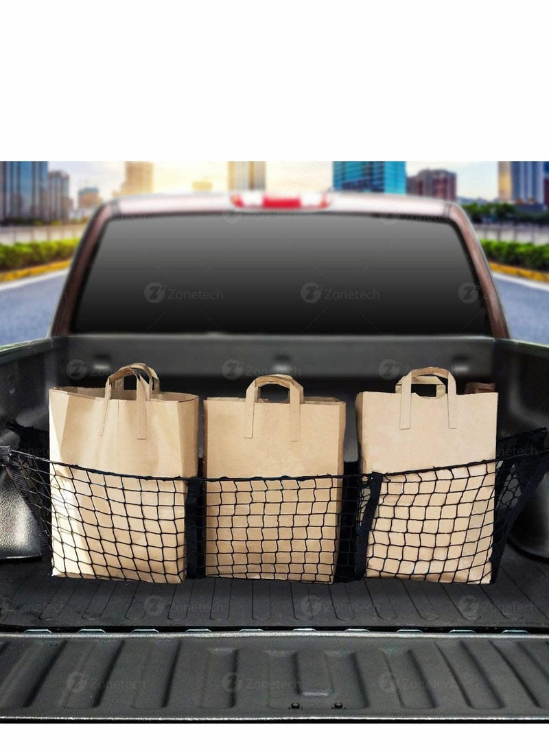 Excefore - Mesh Storage Net, Three Pocket Black Mesh Trunk Cargo Organizer, Trunk Net for Back of Truck Cargo Organizer, Durable Expandable Mesh Cargo Organizer Storage Net - Image 1