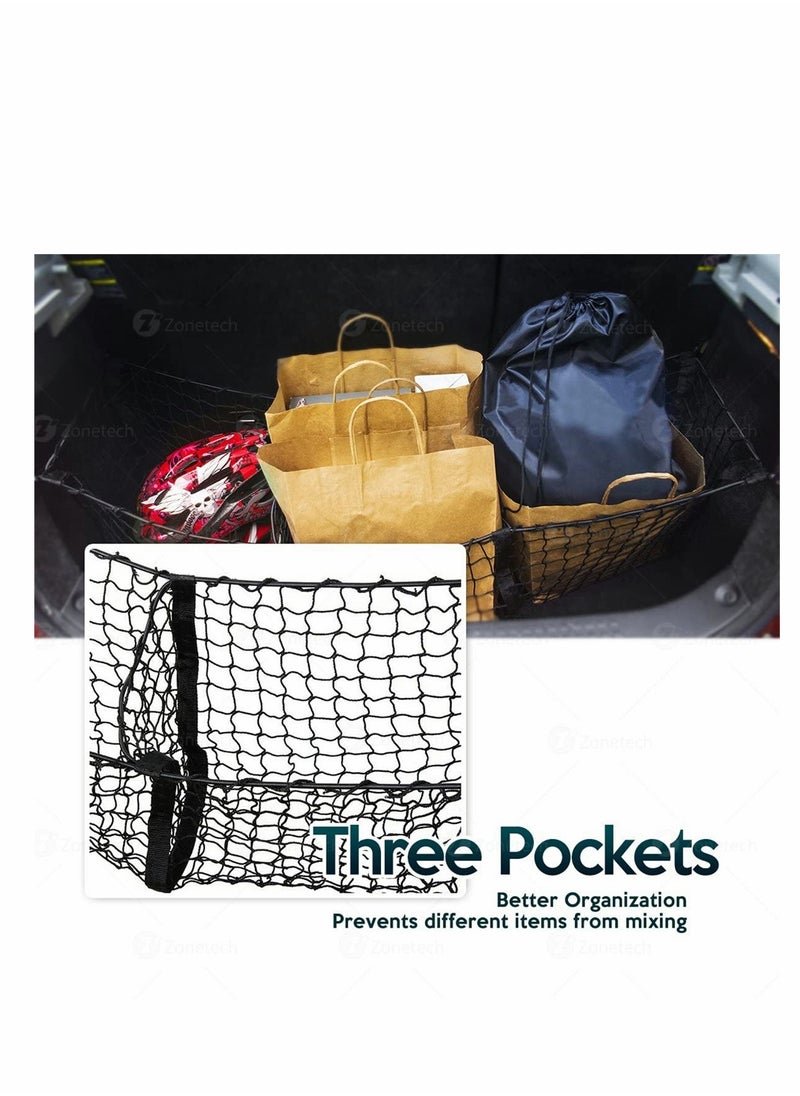 Excefore - Mesh Storage Net, Three Pocket Black Mesh Trunk Cargo Organizer, Trunk Net for Back of Truck Cargo Organizer, Durable Expandable Mesh Cargo Organizer Storage Net - Image 1