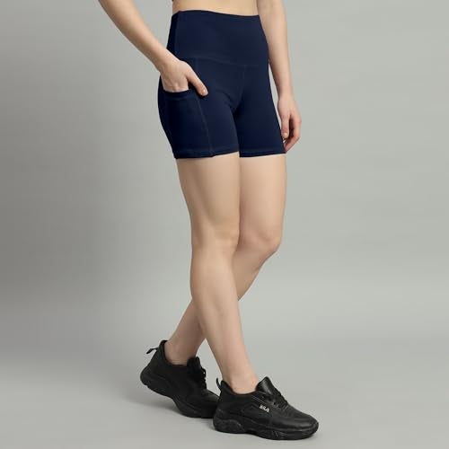 Mehrang High Waist Workout Shorts for Women, Midnight Sky, Bike Shorts with Elastic Waistband and Pockets, (M, Navy Blue) - Image 4