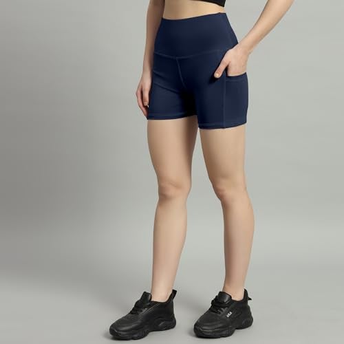 Mehrang High Waist Workout Shorts for Women, Midnight Sky, Bike Shorts with Elastic Waistband and Pockets, (M, Navy Blue) - Image 3