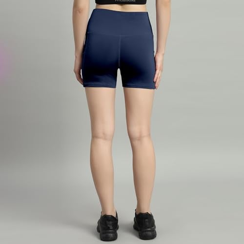 Mehrang High Waist Workout Shorts for Women, Midnight Sky, Bike Shorts with Elastic Waistband and Pockets, (M, Navy Blue) - Image 2