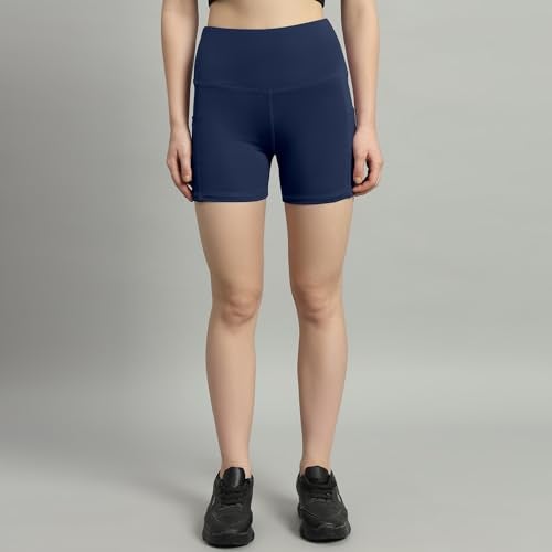 Mehrang High Waist Workout Shorts for Women, Midnight Sky, Bike Shorts with Elastic Waistband and Pockets, (M, Navy Blue) - Image 5