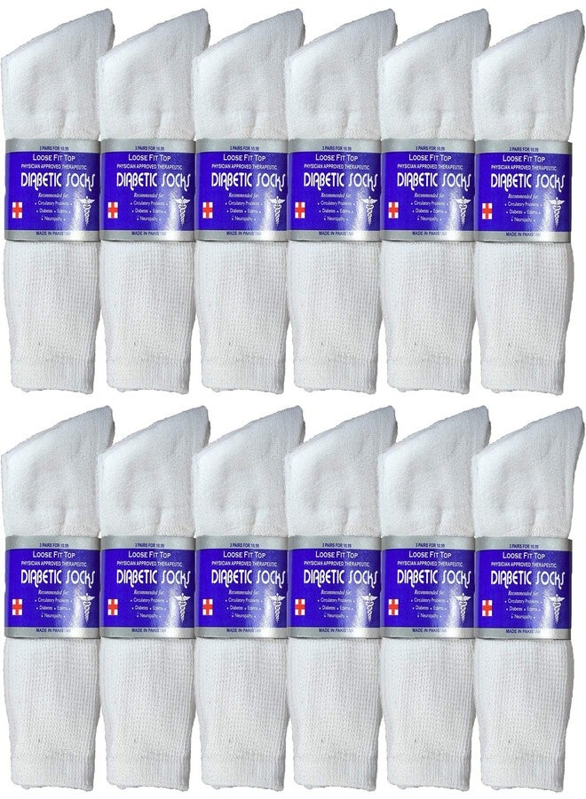 USBingoshop متجر USBingoshop، 12 زوجًا من الجوارب القطنية لمرضى السكري، معتمدة من الأطباء، مقاس 10-13 (12 زوجًا، لون أبيض) - Image 1