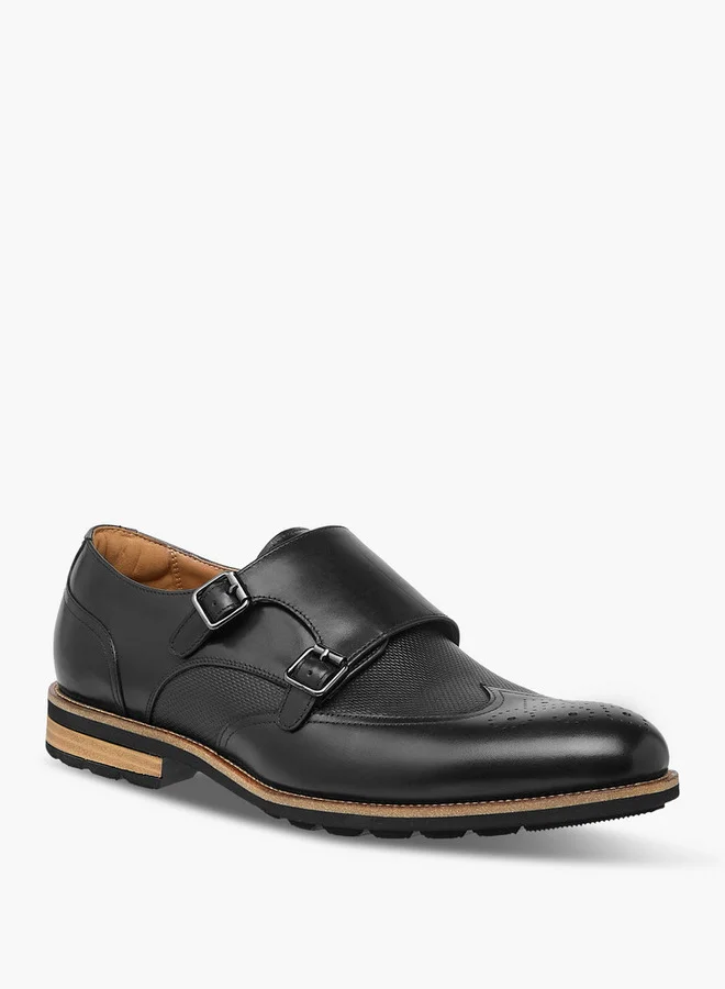 دوتشيني Men's Textured Slip-On Monk Strap Shoes with Buckle Accent