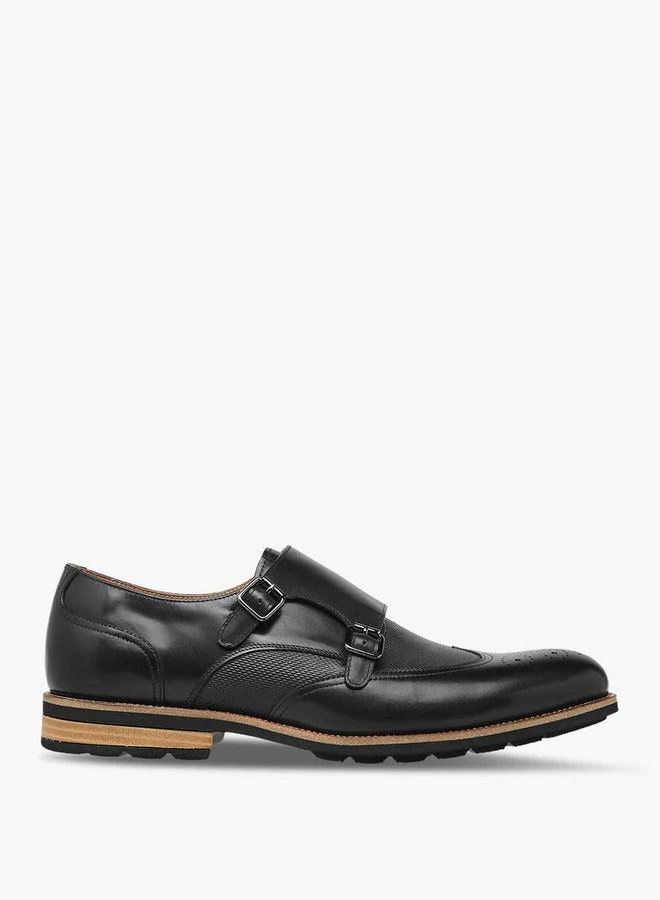Men's Textured Slip-On Monk Strap Shoes with Buckle Accent