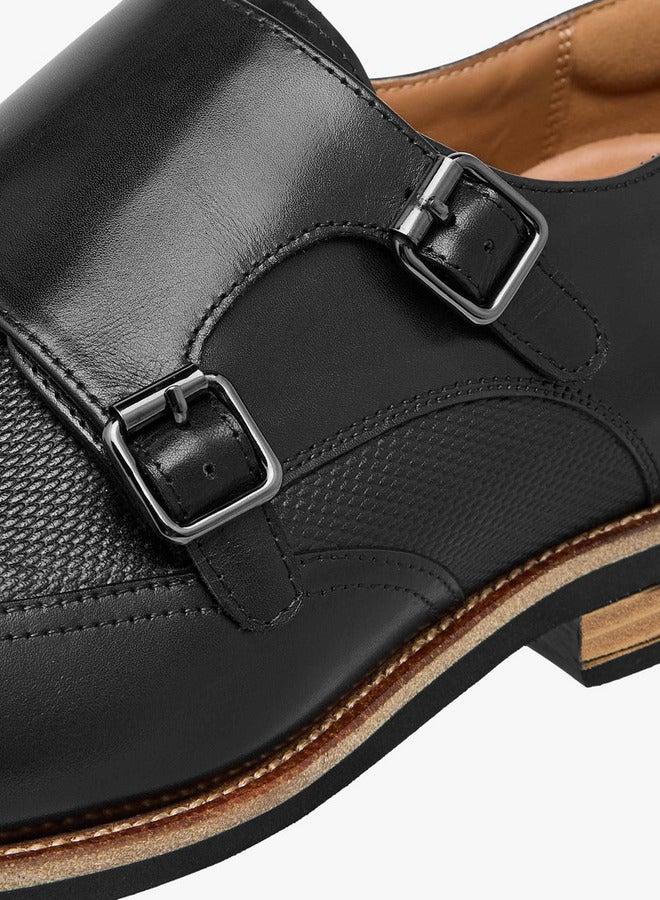 DUCHINI Men's Textured Slip-On Monk Strap Shoes with Buckle Accent - Image 4