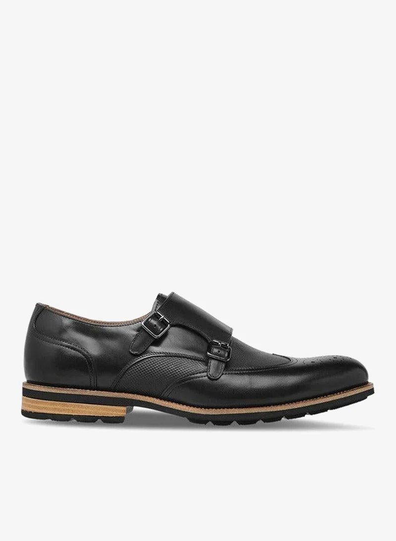 DUCHINI Men's Textured Slip-On Monk Strap Shoes with Buckle Accent