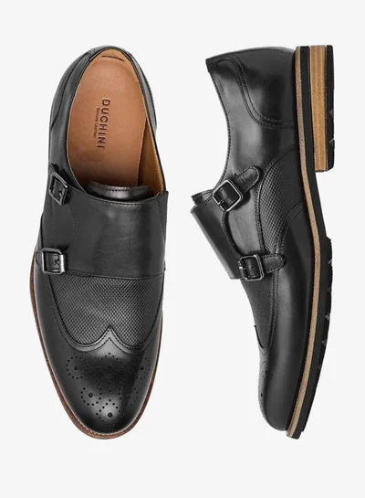 DUCHINI Men's Textured Slip-On Monk Strap Shoes with Buckle Accent