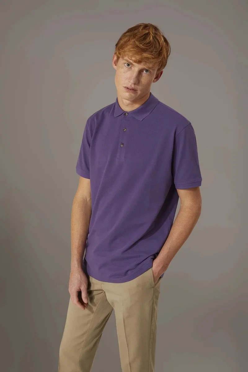 Short sleeve polo 100% cotton piquet - Purple
