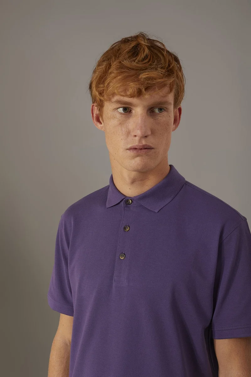 Doppelganger Purple Short sleeve polo 100% cotton piquet - Purple for Men | Best Price UAE