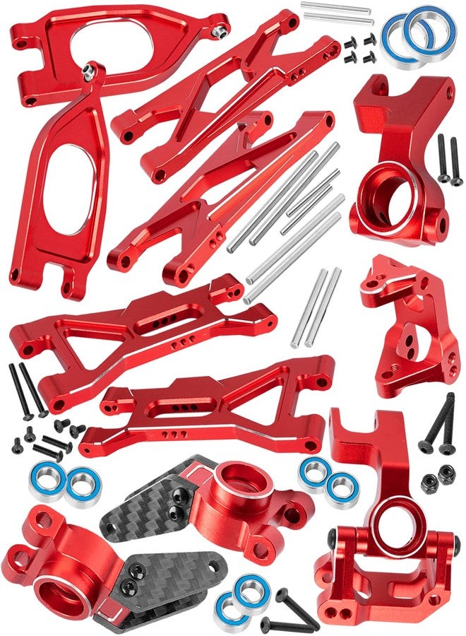 RCHuiWow RC Upgrades Part for 1/10 Gorgon 2WD RTR Brushed Monster Truck(ARA3230T1),Aluminium Alloy Suspension Arms & Caster Block C Hub & Steering Blocks & Rear Stub Axle Carriers,Red - Image 1