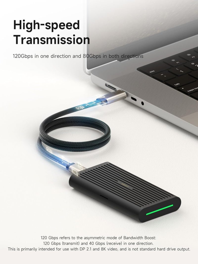 هاجيبس كابل Hagibis Thunderbolt 5 (معتمد من Intel)، نقل بيانات بسرعة 120 جيجابت/ثانية، شحن سريع بقدرة 240 واط، عرض USB-C بدقة 16K@60Hz، متوافق مع Thunderbolt 4/3، USB4، iPhone 17/16/15، MacBook، أجهزة الكمبيوتر المحمولة (تيتانيوم، 100 سم) - Image 3