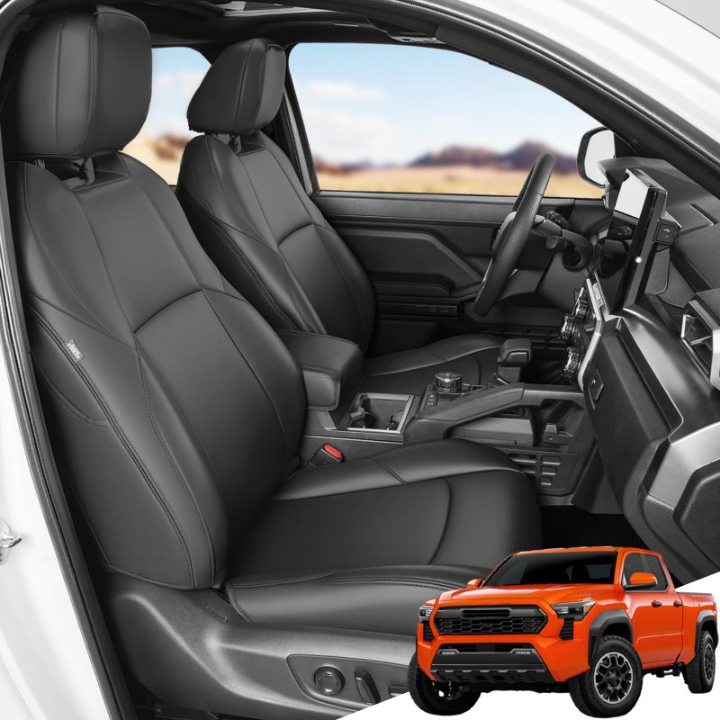 Trumgeta Full Coverage Seat Covers Fit for Toyota Tacoma (2024 2025 2026) Double Cab/Crew Cab SR/SR5/TRD Sport/TRD Off-Road/Limited, Leather Seat Cushion Protectors Full Set (5 Seats, Black) - Image 1