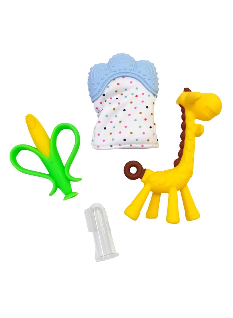 LOOFI Teething Toy Set Teethers Hand Teething Glove, a Giraffe, a Corn and Teething Brush - Baby Teething - Silicone Teethers - Baby Supplies - 4 Pieces - Color 8 - Image 1