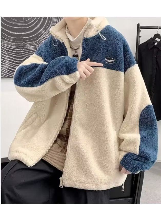 Generic - Lamb Wool Cotton Jacket Men 2024 Autumn Winter Thick Loose Warm Gray - Image 1