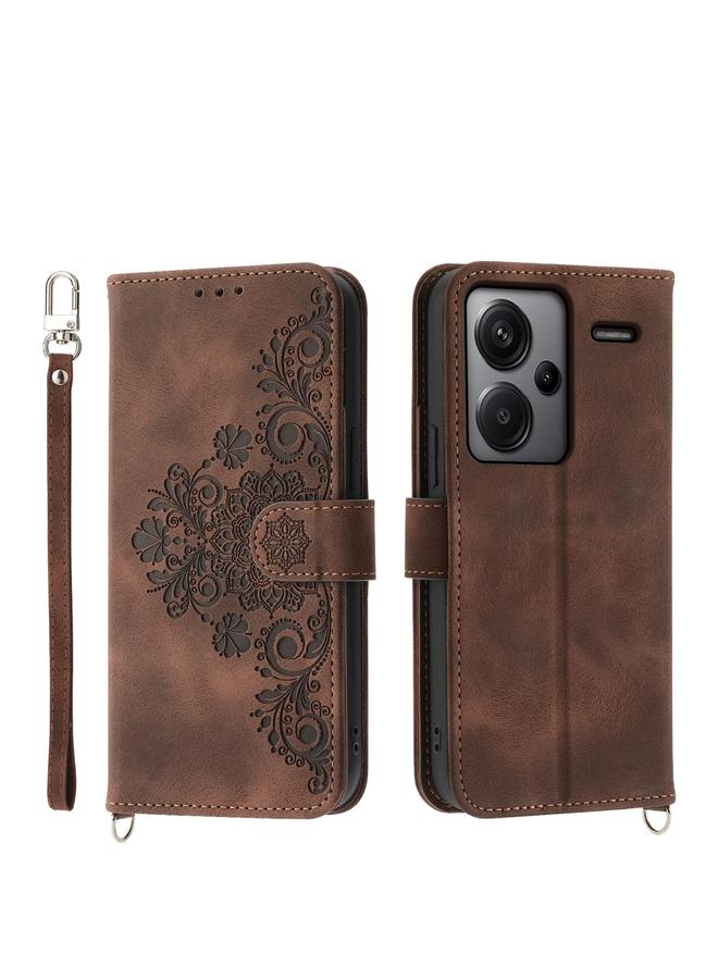 The Bros Case For Xiaomi Redmi Note 13 Pro+ Skin-feel Flowers Embossed Wallet Leather Phone Case