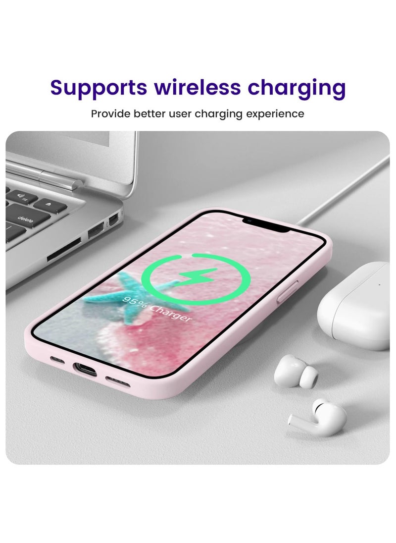 Generic - Silicone Case Compatible with iPhone 13 and iPhone 14, Slim Liquid Silicone, Layers of Soft Gel Rubber Shockproof, Protective Phone Case Cover with TPU Lining Compatible With iPhone 13 and iPhone 14 (Sand Pink) - Image 1