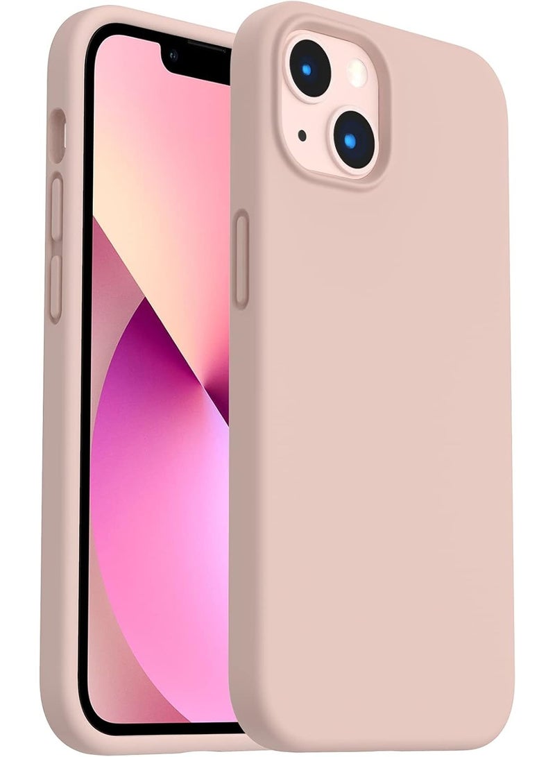 أكاليكس جراب سيليكون سائل فاخر لهاتفي iPhone 13، تصميم نحيف، ملمس ناعم مع بطانة من الألياف الدقيقة وحماية معززة للكاميرا - متين ومقاوم لبصمات الأصابع | لون وردي رملي - Image 1