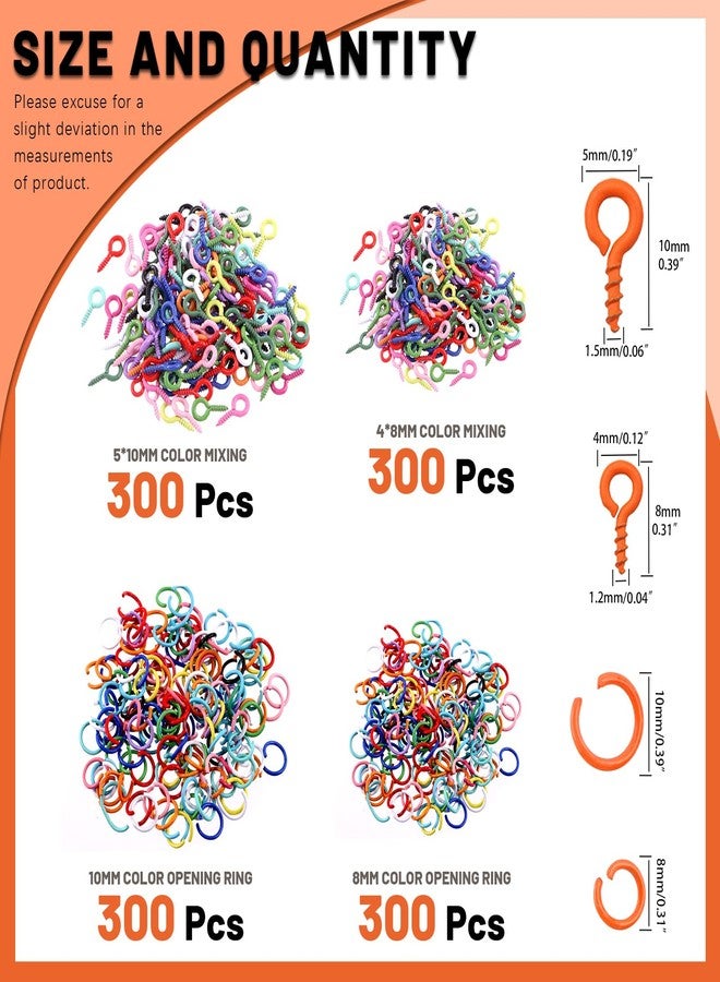Tanstic 1200Pcs Colorful Screw Eye Pins Kit, 4x8mm 5x10mm Metal Metal Eye Hooks for DIY Crafts Jewelry Making (A Kit) - Image 2