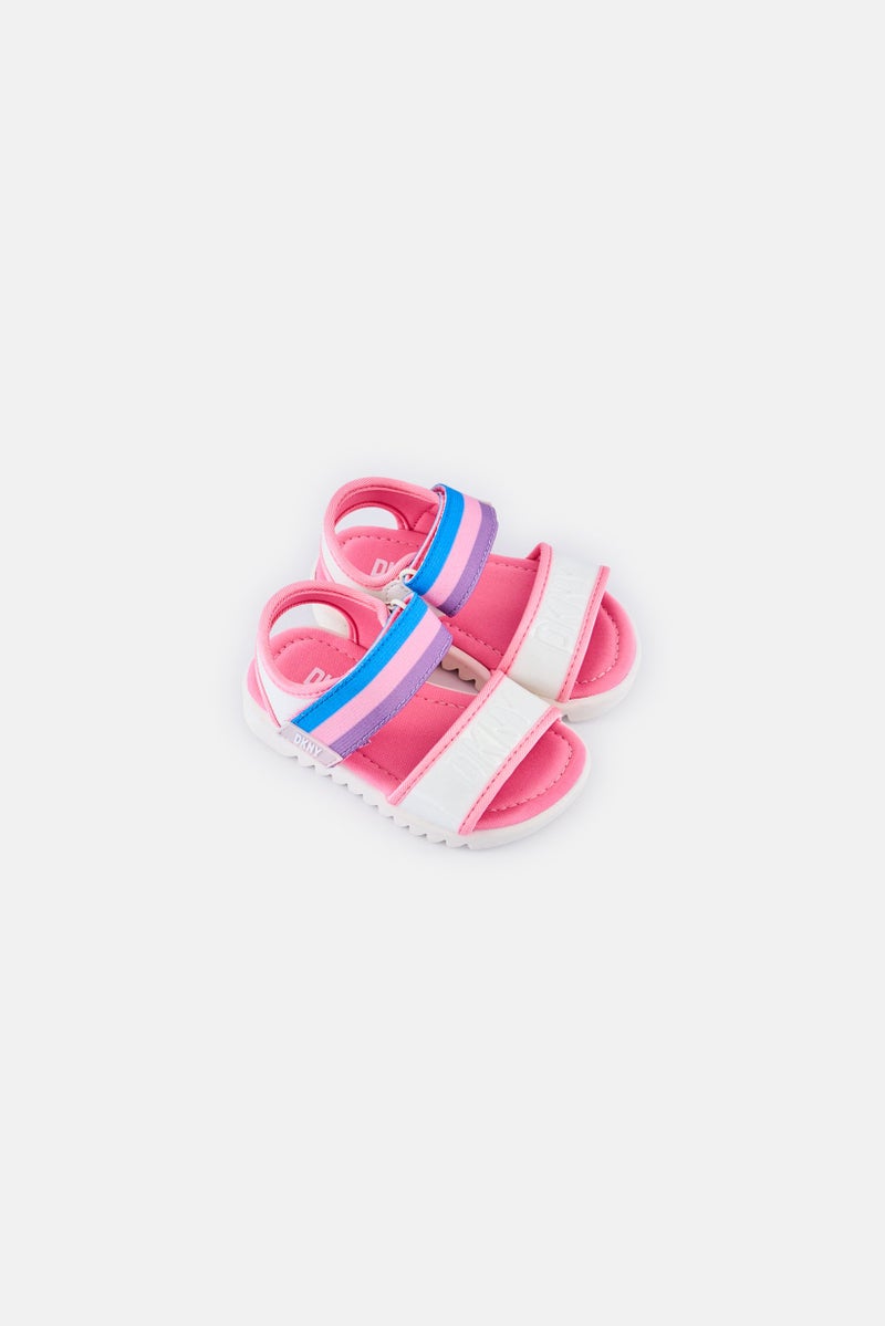 DKNY Toddlers Girl Brand Logo Velcro Closure Sandals, Multicolor - Image 4