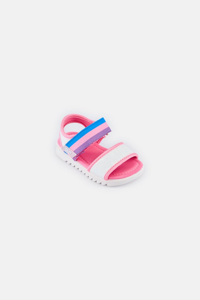 DKNY Toddlers Girl Brand Logo Velcro Closure Sandals, Multicolor - Image 1