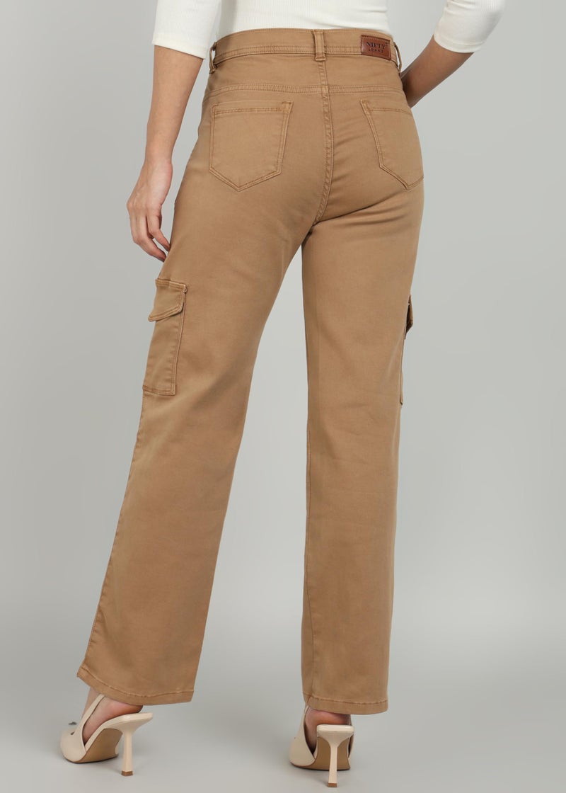 Nifty Women's Denim Relaxed Fit Mustard Cargo Jeans (1466_Must_26_Mustard_26) - Image 5